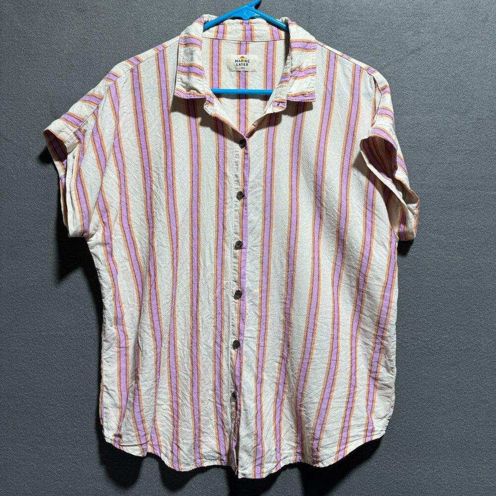 Marine Layer Stripe Linen Blend Shirt Dana Button up Size Large